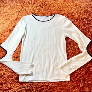 NWOT Women’s Zara Ribbed Cut Elbow Long Sleeve Top Size L White Black Fitted